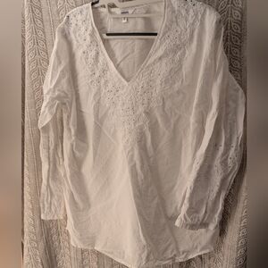 Vintage New Sanoma Chic White Lace-Detail Blouse